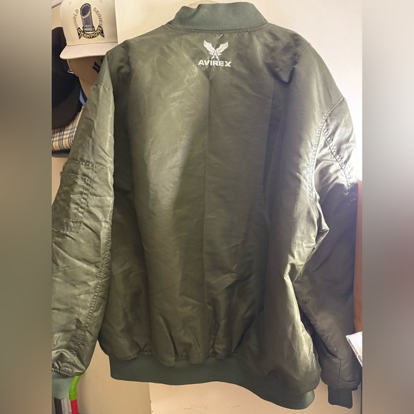 AVIREX U.S.A. BOMBER JACKET 2XL Flight SAGE MILITARY GREEN Satin Reversible - Picture 2 of 13